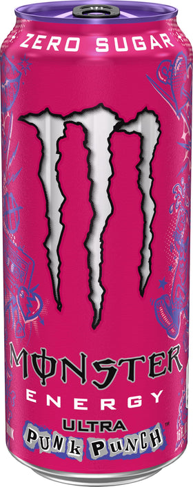 Close-up of Ultra Punk Punch label highlighting crisp flavor and energy blend