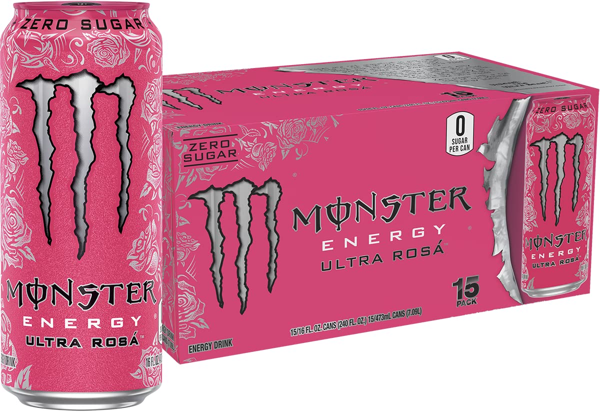Monster Energy Ultra Rosa can front showing zero sugar boost and refreshing lift
