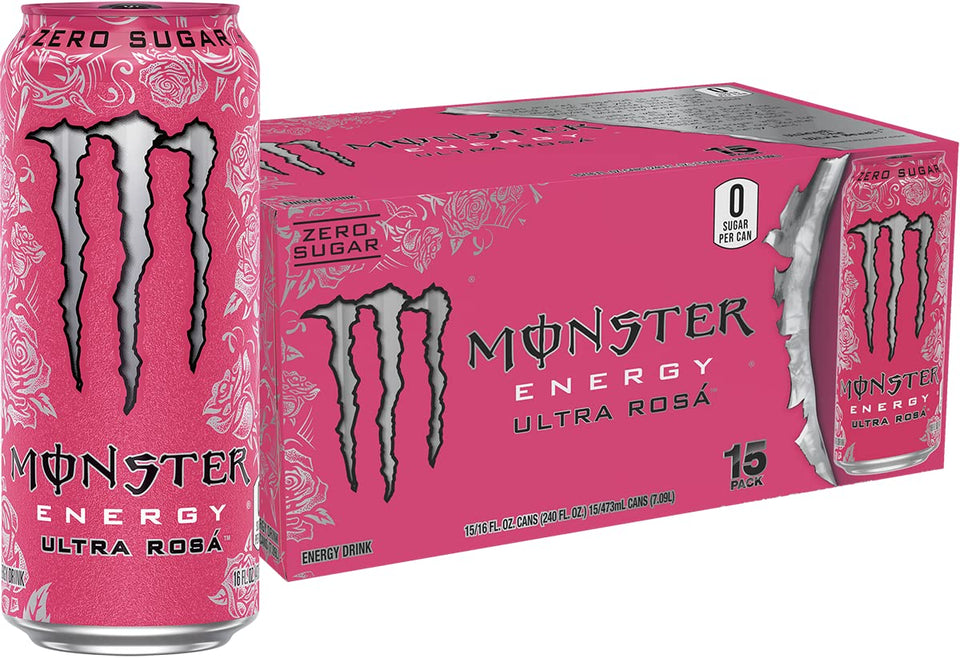 Monster Energy Ultra Rosa can front showing zero sugar boost and refreshing lift