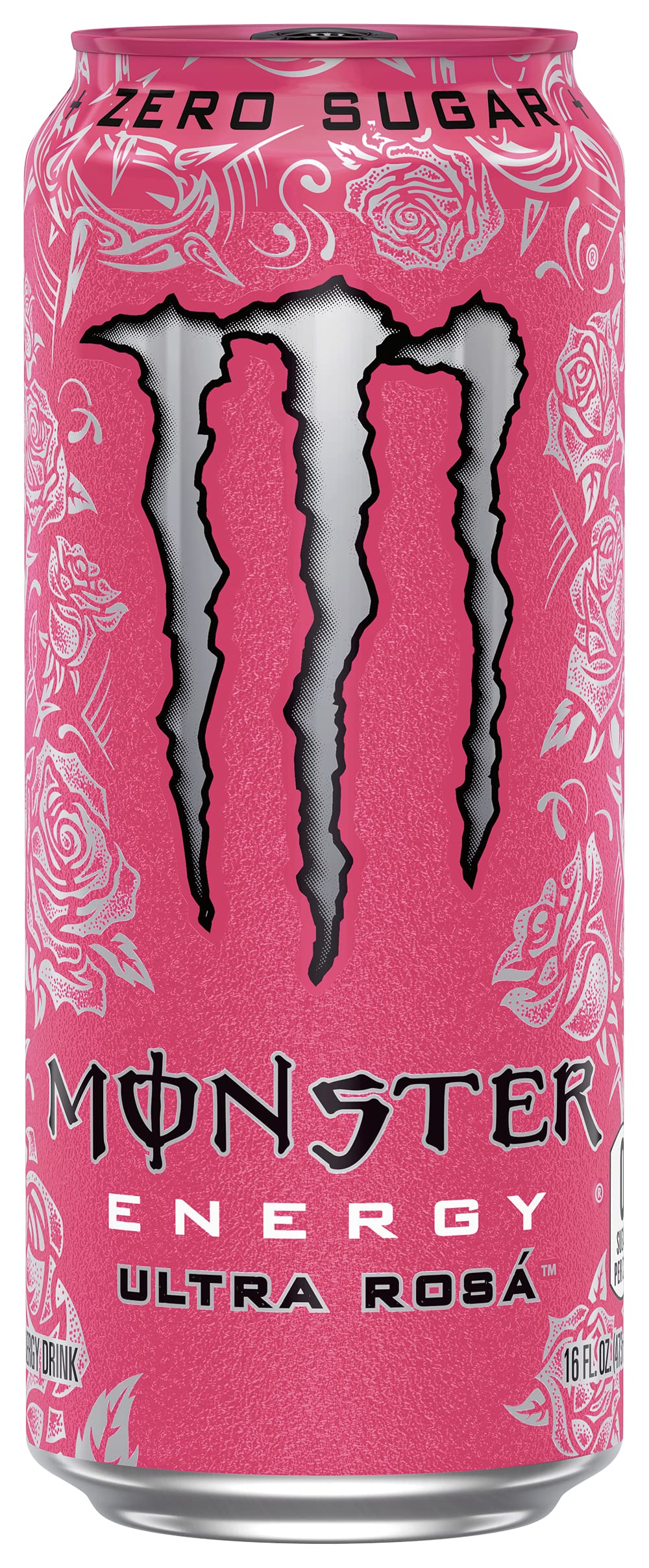 Monster Energy Ultra Rosa can side view highlighting crisp, floral finish for daily energy