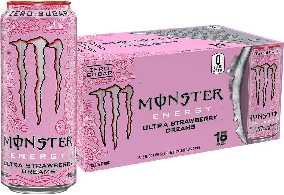 Monster Energy Ultra Strawberry Dreams can front view for a zero sugar energy boost