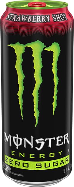 Close-up of strawberry flavor on Monster Energy Zero Sugar Strawberry Shot.