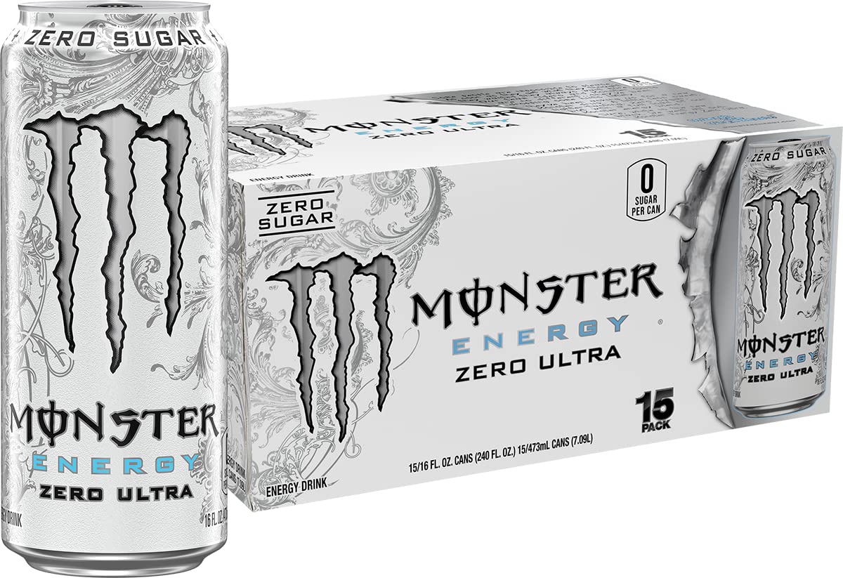 Monster Energy Zero Ultra bottle on ice offering refreshing citrus energy.