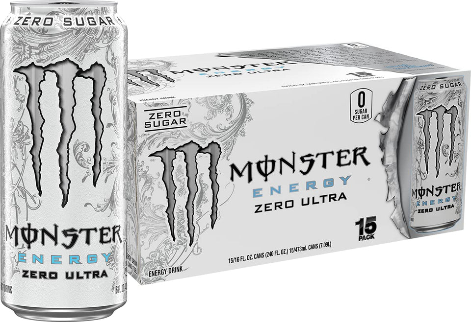 Monster Energy Zero Ultra bottle on ice offering refreshing citrus energy.