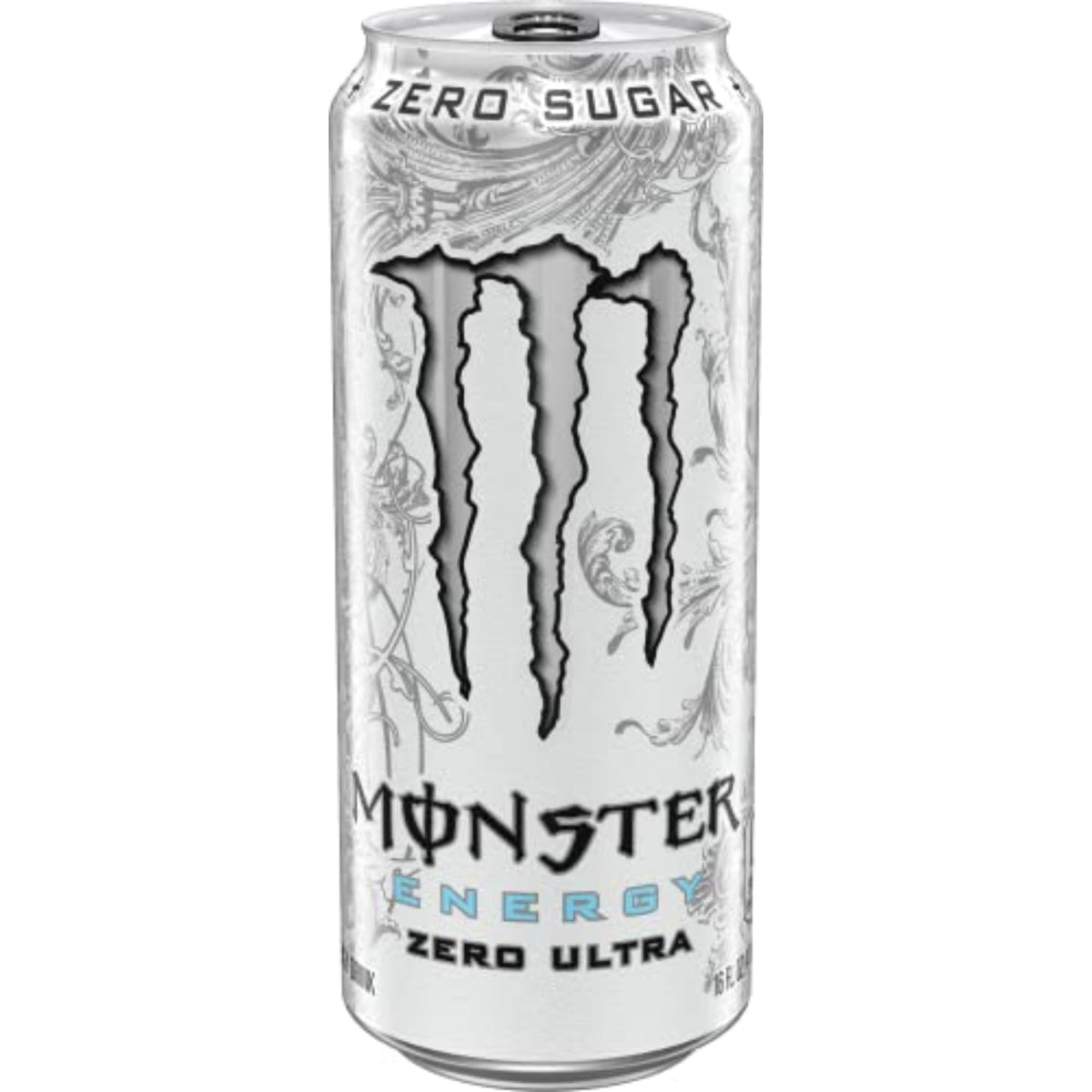 Close-up of Monster Energy Zero Ultra label highlighting zero sugar.