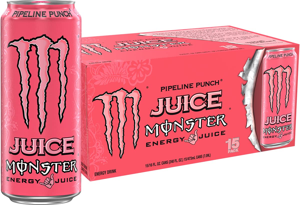 Monster Juice Pipeline Punch bottle ready for an on-the-go energy boost.