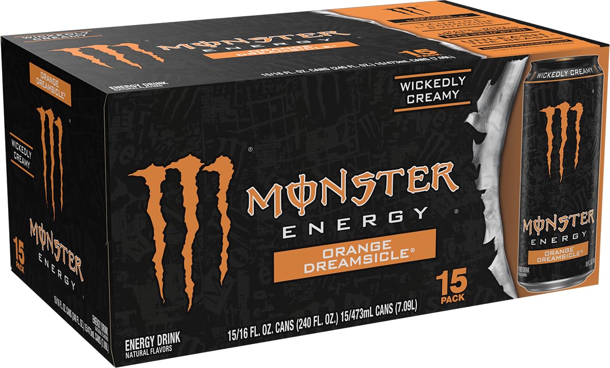 Monster Orange Dreamsicle can side view with bold artwork to spark attention
