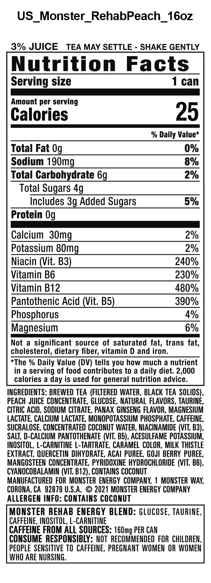 Label notes 160 mg caffeine per can for focused moments.
