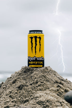Shelf-ready 15-pack with Monster Rehab branding for easy stocking