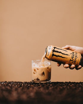 Monster Salted Caramel foam-top can signals premium branding.