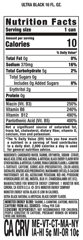Monster Ultra Black 15-pack display; convenient sugar-free energy for on-the-go.