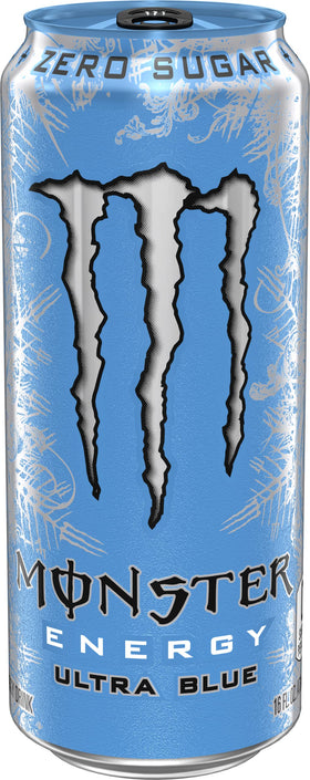 Monster Ultra Blue can crisp taste highlights blue raspberry flavor for daytime vitality