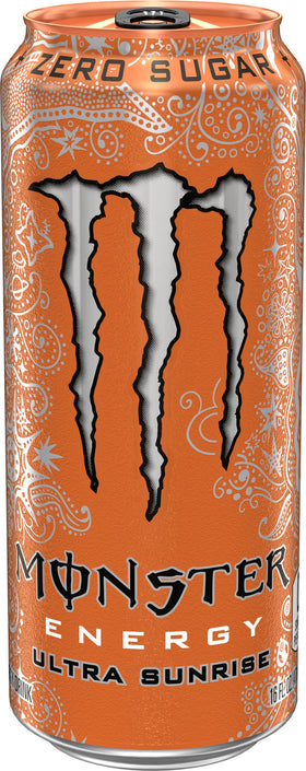 Monster Ultra Sunrise can-angle highlighting zero sugar and bold citrus flavor