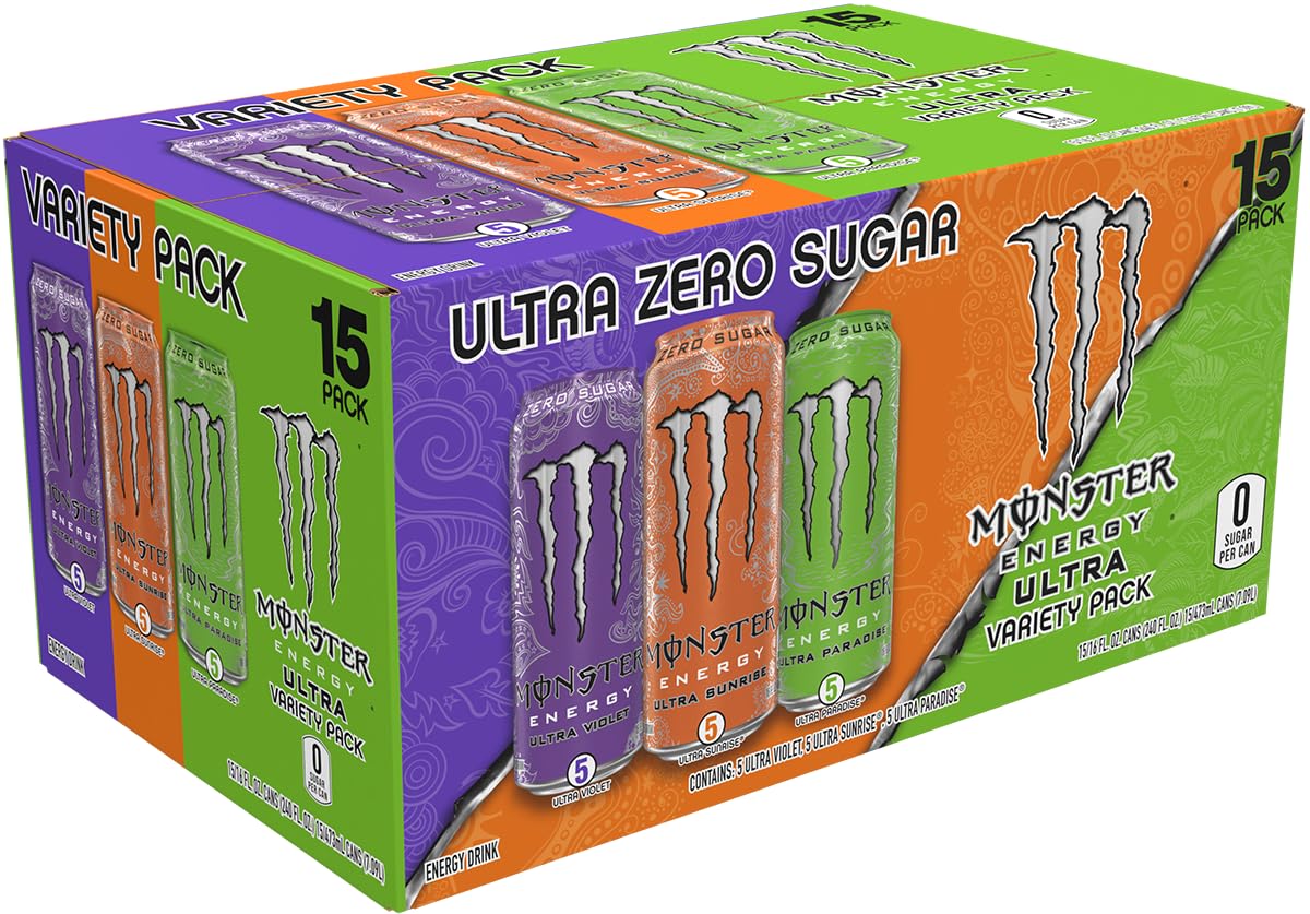 Monster Ultra Violet can close-up citrus grape flavor and energy