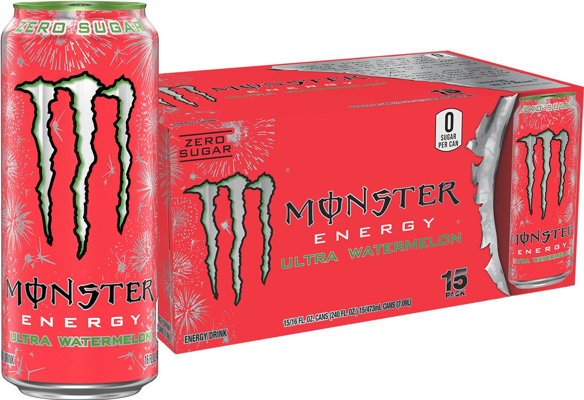 Monster Ultra Watermelon can on ice, refreshing energy lift