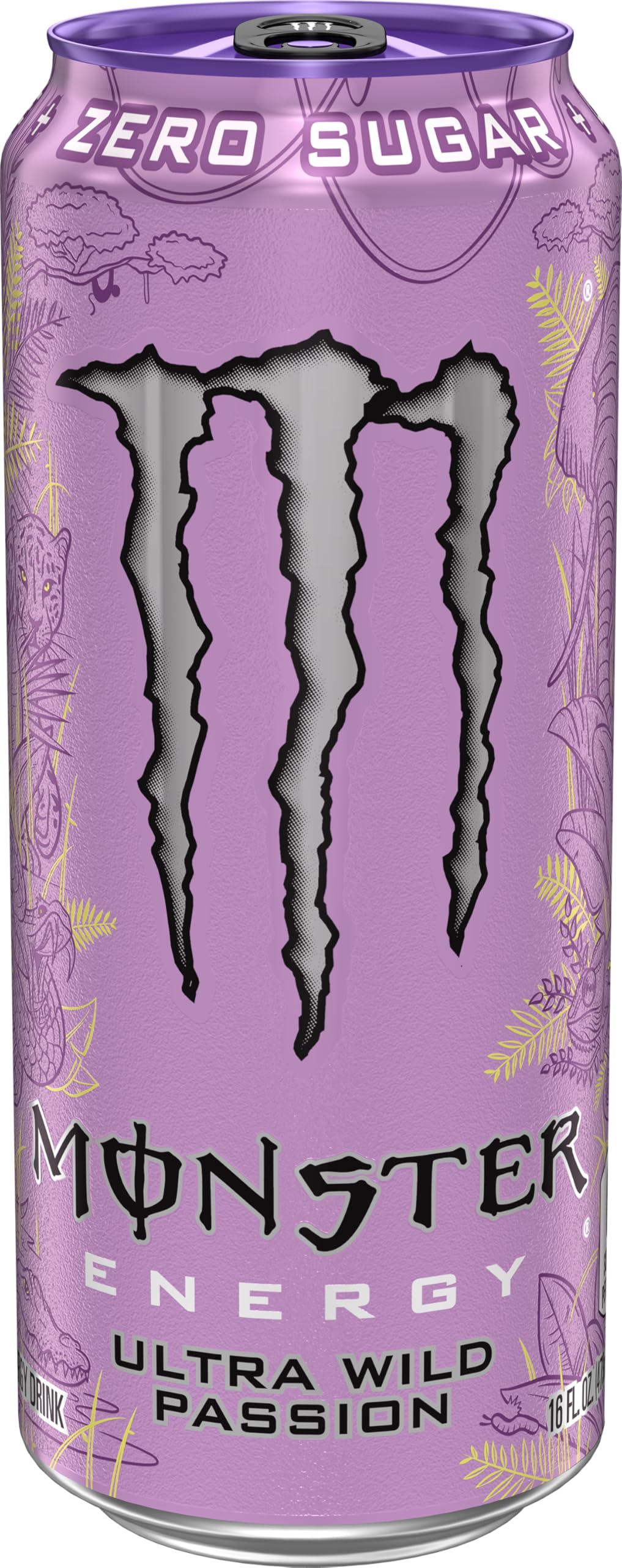 Monster Ultra Wild Passion can tilt close up; refreshing color and aroma