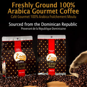 Monte Real Arabica Gourmet Coffee roast medium-dark pour-over setup.