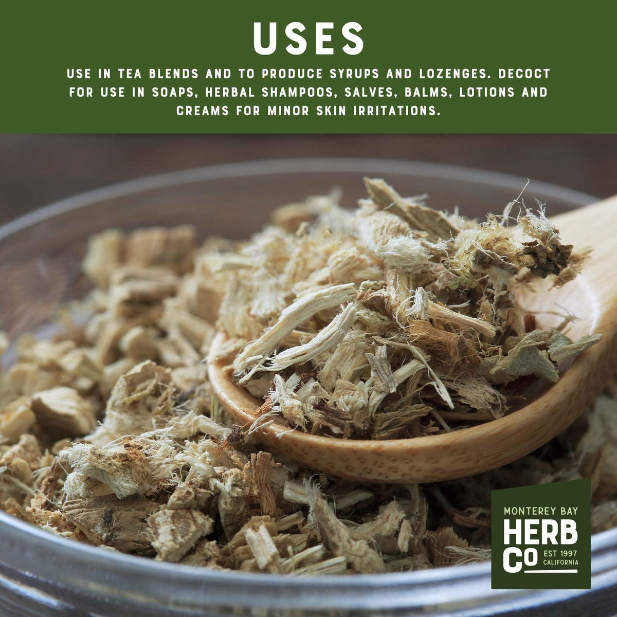 MONTEREY BAY HERB CO marshmallow root cut steeping for soothing tea.