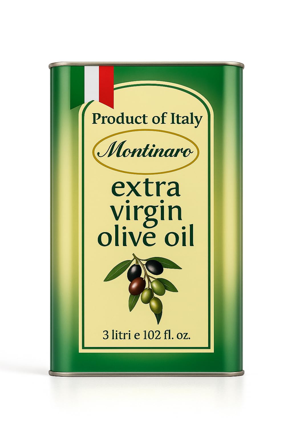 Montinaro Coratina olive oil in a 3L tin; ideal for restaurant-grade finishing.
