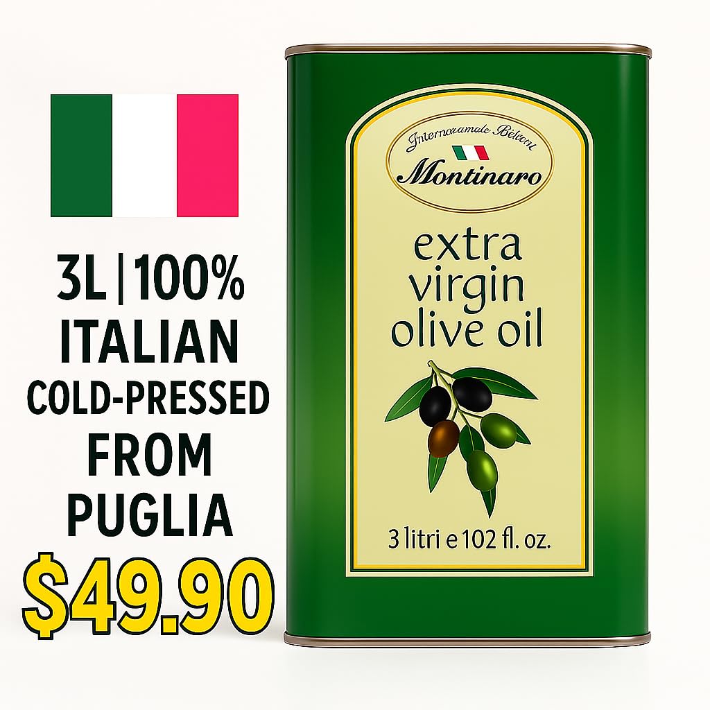 Montinaro protective tin packaging preserves freshness and polyphenols for longer use.