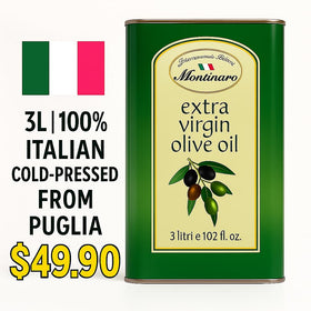 Montinaro protective tin packaging preserves freshness and polyphenols for longer use.