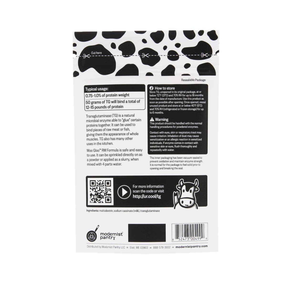 Moo Gloo Transglutaminase dry sprinkle on meat surface enables even binding.