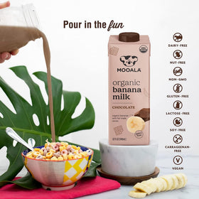 Kid-friendly Mooala Chocolate Banana Milk served for breakfast or snack time.