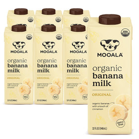 Mooala Banana Milk carton on pantry shelf, showcasing shelf-stable packaging for easy pantry storage.