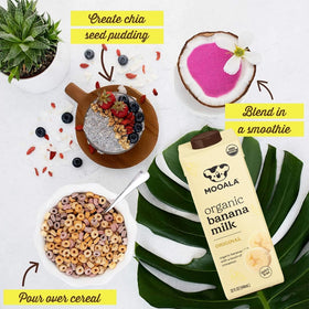 Six-carton Mooala Banana Milk pack, a convenient pantry staple for families.