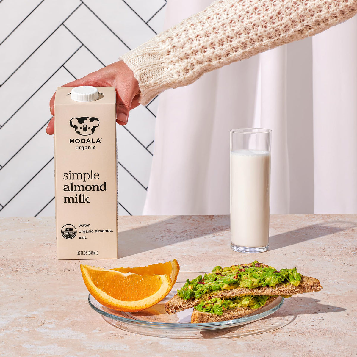 Mooala Simple Almond Milk smoothie—great base for fruit blends