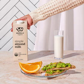Mooala Simple Almond Milk smoothie—great base for fruit blends