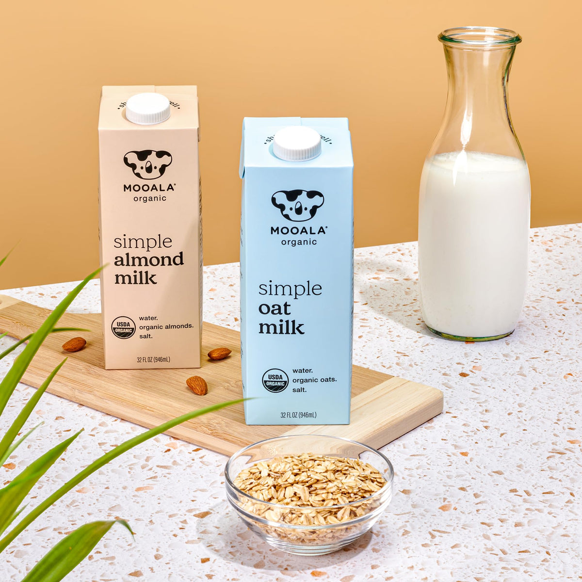 Six-pack Mooala simple oat milk packaging for family pantry