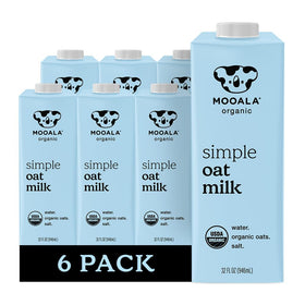 Mooala Simple Oat Milk bottle showing three-ingredient purity