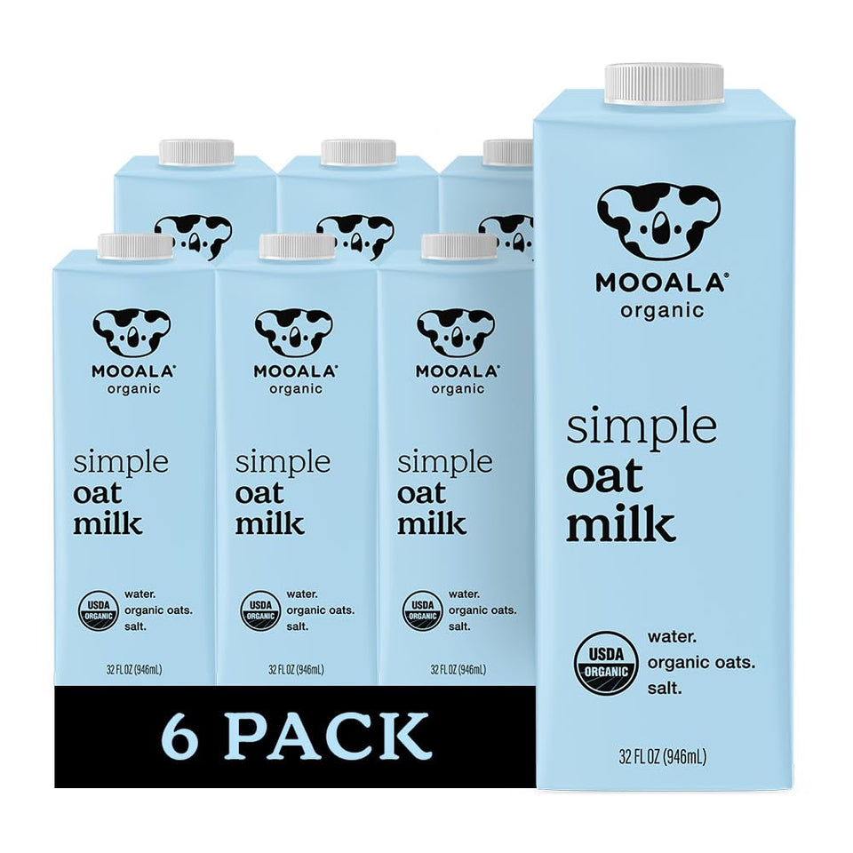 Mooala Simple Oat Milk bottle showing three-ingredient purity