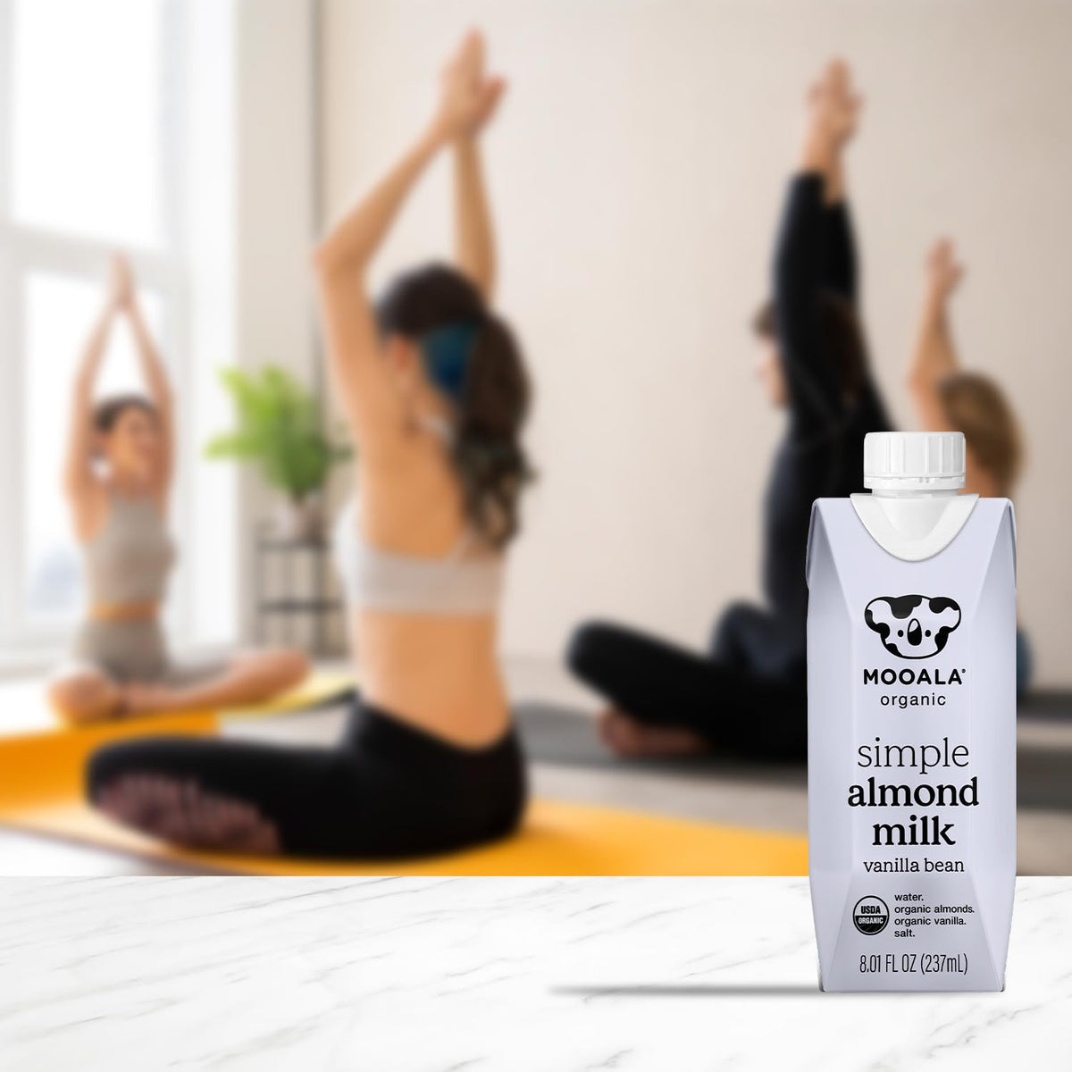 Mooala Simple Vanilla Almond Milk on-the-go pack ideal for travel breakfasts and busy mornings.