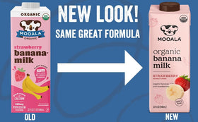 Mooala Strawberry Banana Milk cartons front view; convenient non-dairy option for busy mornings.