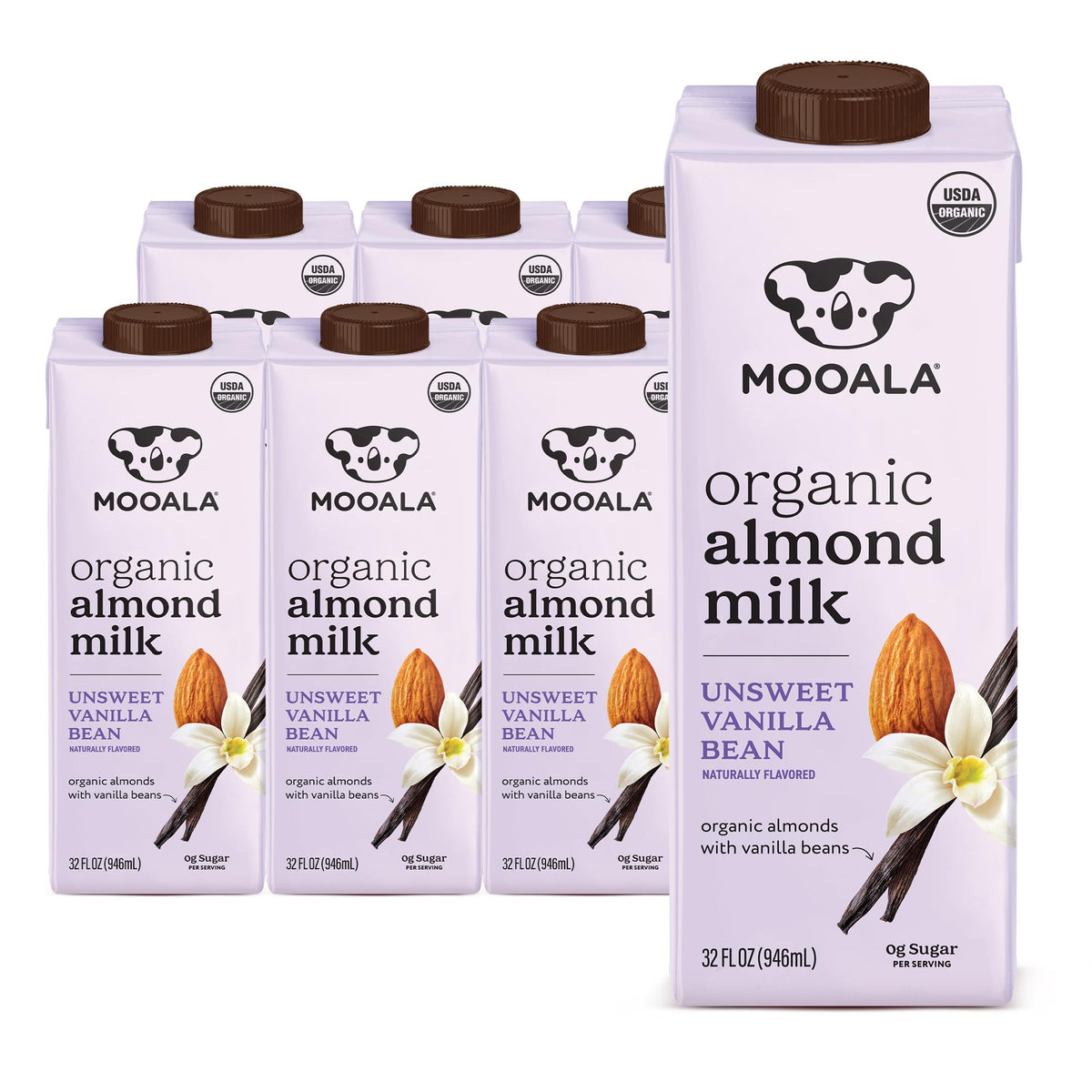 Mooala vanilla bean almond milk carton ready for pantry storage