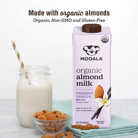 Mooala vanilla bean almond milk over breakfast cereal