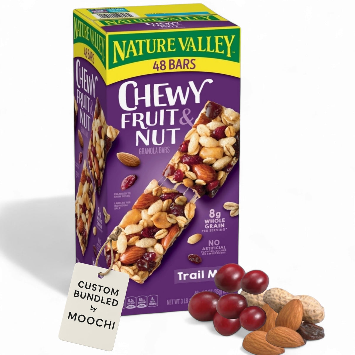 MOOCHI Nature Valleys chewy bar front view, portable fuel for hikers and travelers.
