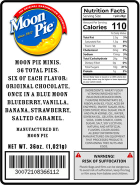Moon Pie Minis 6-flavors display highlights variety for lunchboxes and parties.
