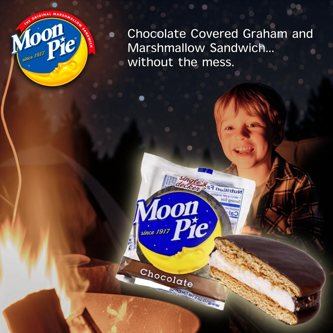 Moon Pie Minis Original Chocolate displays the classic marshmallow sandwich snack.