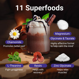 MoonBrew Magnesium Sleep Coconut Cocoa ingredients highlight natural blends for calm evenings.