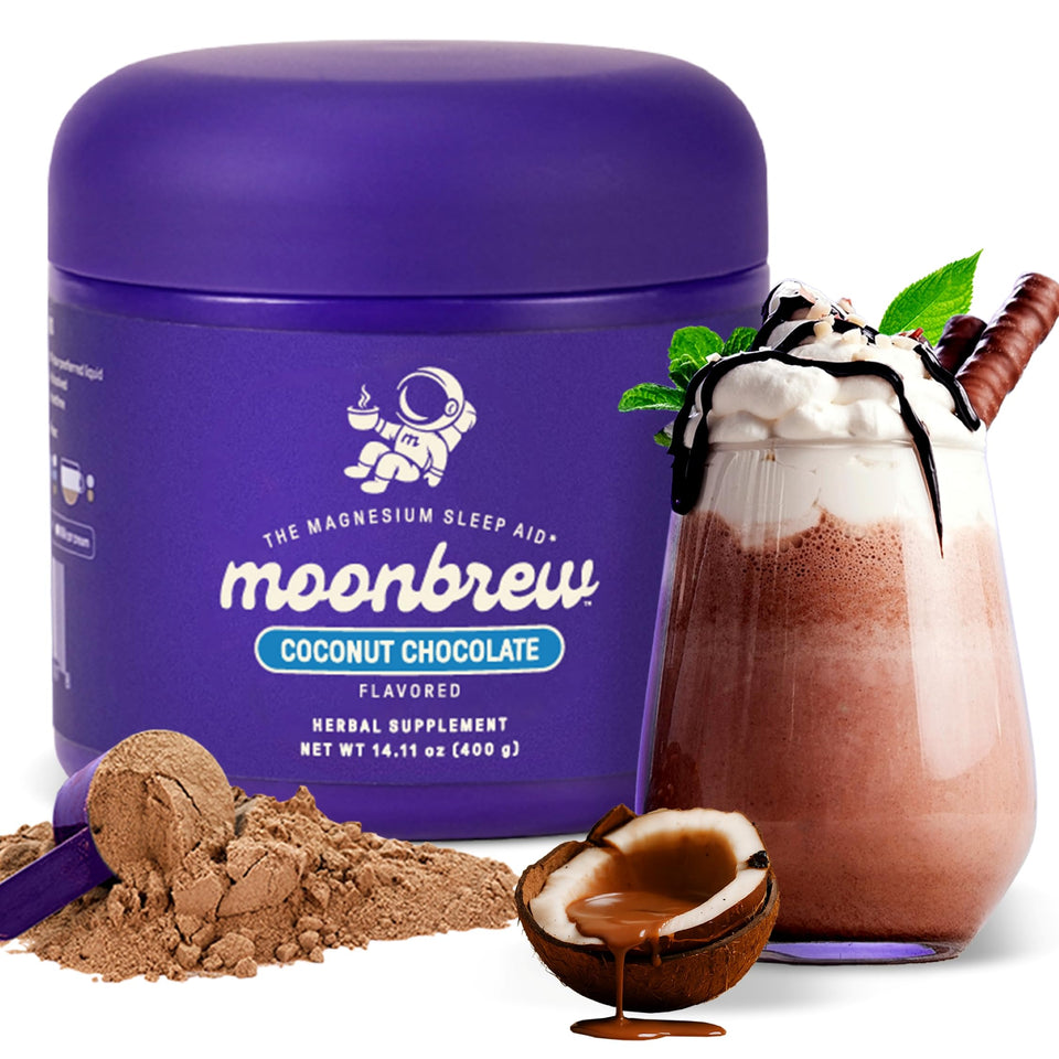 MoonBrew Magnesium Sleep Coconut Cocoa jar for a convenient nightly ritual.