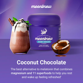 MoonBrew Magnesium Sleep Coconut Cocoa scoop for easy bedtime mixing.