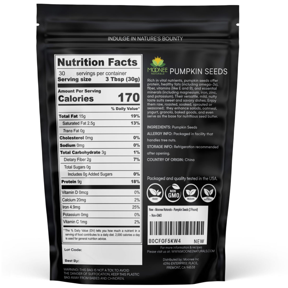 Moonee Naturals roasted pumpkin seeds, lightly salted, perfect as a salad or granola topping.