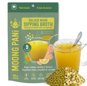 Moong Pani mung bean sipping broth powder package for quick, warm, plant-based nourishment.
