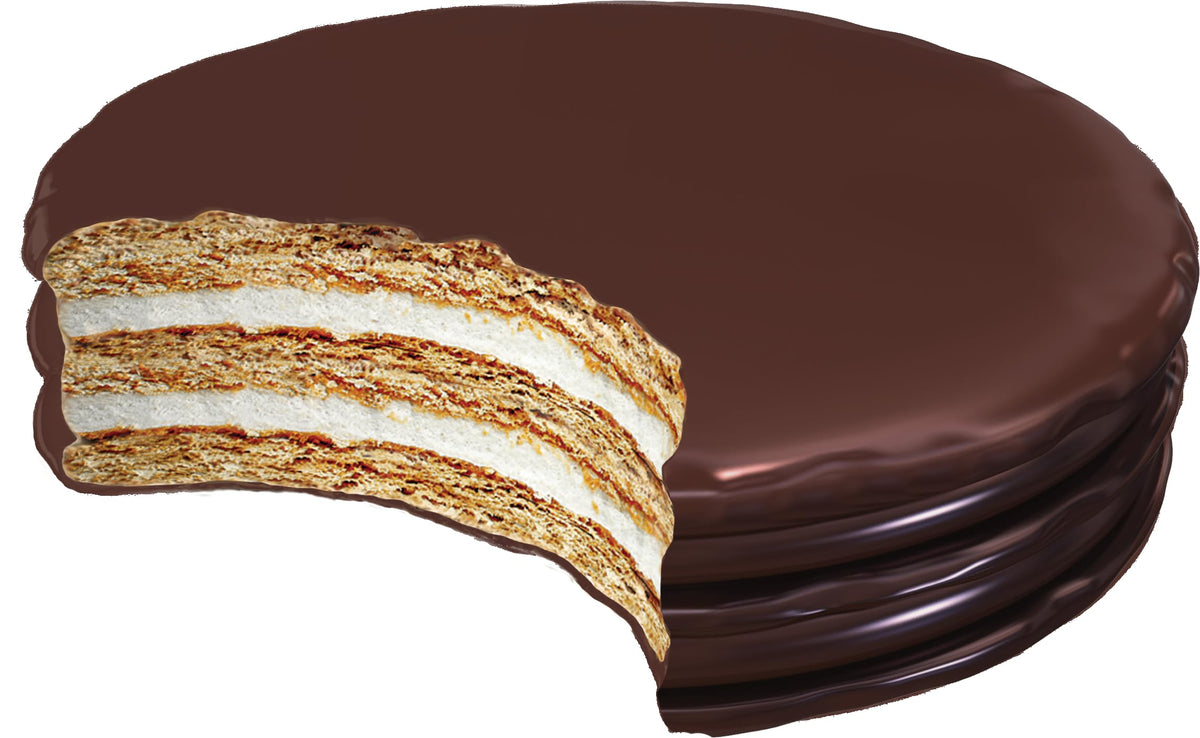 MoonPie chocolate double-decker pie sandwich with two marshmallows between graham crackers, lunchbox friendly.