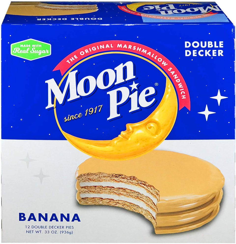 MoonPie Double Decker Banana 12-count pack, convenient grab-and-go snack.