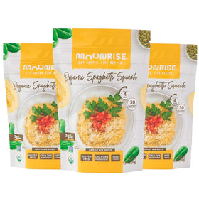 Moonrise Organic Spaghetti Squash Pasta bag shows the dry product suitable for high-yield meals