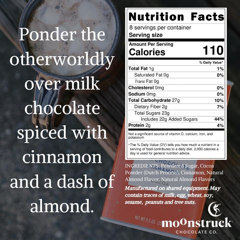 Moonstruck hot cocoa mix: pour, stir, and enjoy a creamy cinnamon almond cup.